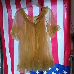 50s/60s VINTAGE CHIFFON SHEER PALE YELLOW 2 PC SET NIGHTGOWN / ROBE